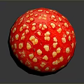 Vibrant Red Round Cap Mushroom with Yellow Spots and White Stem as Food Display Item
