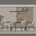 Modern Neutral Restaurant Interior With Wooden Dining Table Beige Chairs And Potted Plant