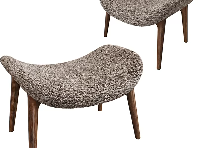 Modern Stools With Textured Upholstery And Wooden Legs 3d model
