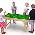 Kids Green Pool Table With Billiard Balls And Cues For Children Playing Together