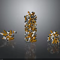 Orange And White Household Batteries Stacked Into Different Shapes With Various Heights On Gray Background