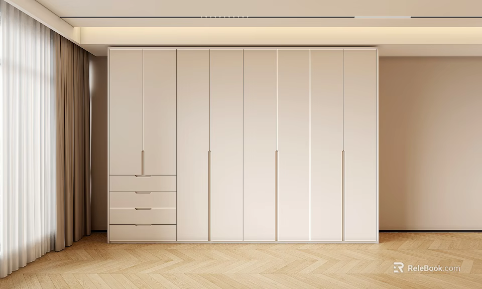 Modern White Wardrobe Design Featuring Multiple Doors And Drawers In Interior 3d model 