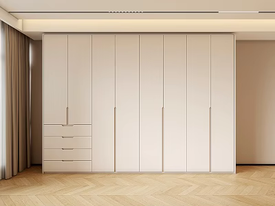 Modern White Wardrobe Design Featuring Multiple Doors And Drawers In Interior 3d model