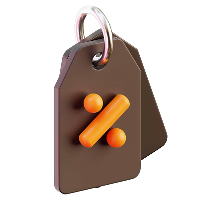 Household Items Price Tag With Brown Background And Orange Percentage Symbol 3d model
