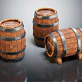 Vintage Wooden Barrel Decorative Ornaments Set With Metal Hoops And Whiskey Labels