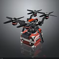 Quadcopter Drone Equipment With Four Black Propellers And Red Carrying Case 3d model