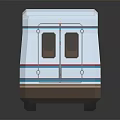 Stylish White Recreational Vehicle with Blue Brown Stripes and Windows Design