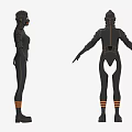 Black Full Body Suit Featuring Orange Stripes Helmet And Face Mask