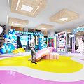 Vibrant Interactive Zone With Colorful Floor Decorative Balloons Neon Lights And Cartoon Decor