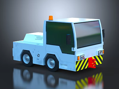 White Tow Truck 3D Render With Orange Warning Light Yellow Black Stripes And Reflective Surface 3d model