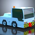 White Tow Truck 3D Render With Orange Warning Light Yellow Black Stripes And Reflective Surface
