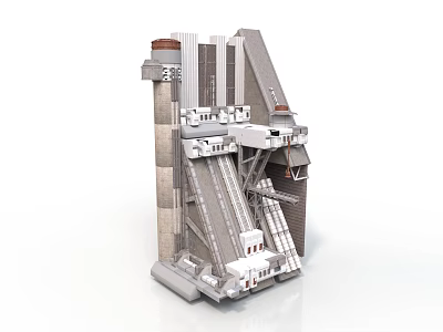 Modern Industrial Building Structure Featuring Multi Level Design Chimney And Stairs 3d model