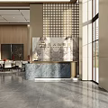 Modern Sales Office Lobby With Circular Chandeliers Architectural Model Display And Elegant Decor