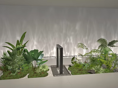 Indoor Greenery Scene With Black Vertical Structure And Light Patterned Wall 3d model