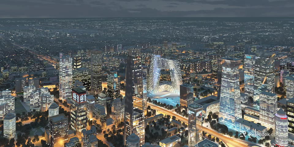 Stunning Modern City Night View With Illuminated Skyscrapers And Skyline Panorama 3d model 