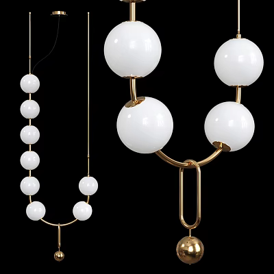 Stylish Modern Chandelier With White Spherical Shades And Gold Metal Hanger 3d model
