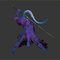 Mythical Warrior Character In Blue Armor Wielding Long Sword With White Tassel