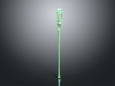 Green Magical Staff With Slender Design And Ornate Decorative Top 3d model