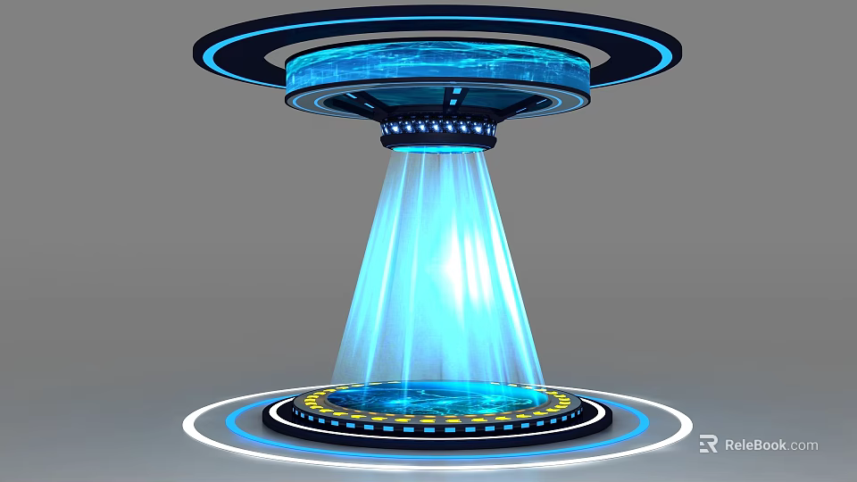 Futuristic Circular Display Shelf With Blue Halo Lighting And Illuminated Light Beam Base 3d model 