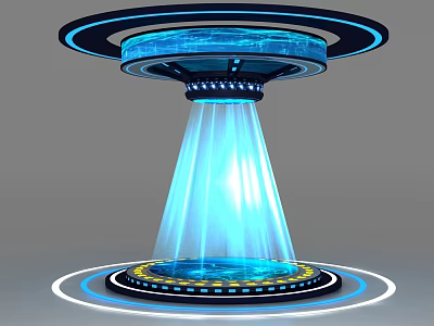 Futuristic Circular Display Shelf With Blue Halo Lighting And Illuminated Light Beam Base 3d model