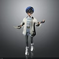 3D Model Character Wearing Blue Hat White Coat And Striped Shirt Holding Tablet Device