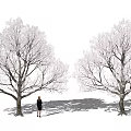 Lush Cherry Trees With Pink Blossoms And Person Standing Under Them