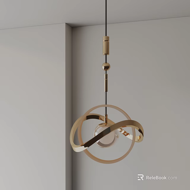 Modern Contemporary Gold Metal Ring Chandelier With Glass Pendant Design For Home 3d model 