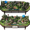 Detailed Commercial Equipment Model Train Set With Village Tunnels And Hot Air Balloon