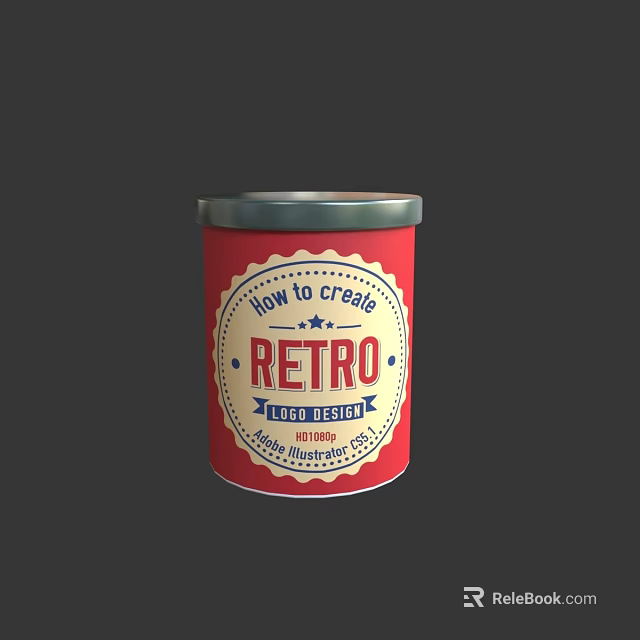 Retro Food Design Tin Can With How To Create Established 1989 Label And Silver Lid 3d model 