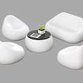 Modern White Abstract Sofa Set With Multiple Seating Round Coffee Table And Green Plant 3d model