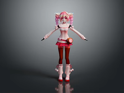 3D Game Anime Character With Pink Pigtails White Top Pink Skirt And White Boots 3d model
