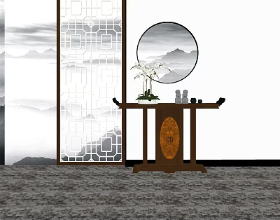 New Chinese style table porch cabinet 3d model