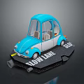 Blue Mini Car With Transparent Windows On Slow Lane 50 3d model