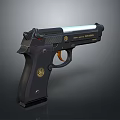 Black Model 1911 Pistol With Gold Emblem And Silver Barrel Design