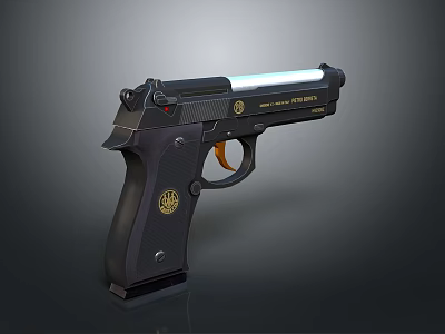 Black Model 1911 Pistol With Gold Emblem And Silver Barrel Design 3d model