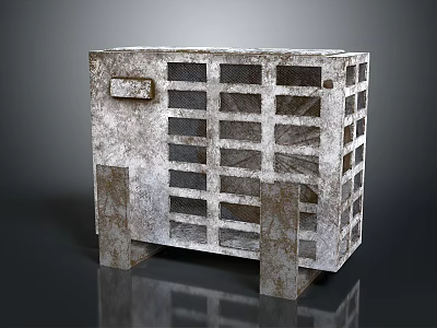 Rusty Metal Electronic Appliance With Industrial Grill Design And Support Legs 3d model
