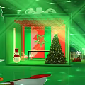 Vibrant Green Lit Children's Playground Stage With Castle Decorations Trees And Gift Boxes
