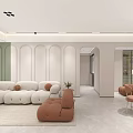 Modern Living Dining Room Interior With Open Kitchen Green Cabinets TV Wall And Beige Sofa