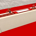Traditional Photo Check In Spot With Red Carpet Long Table Beige Tablecloth And Decorations