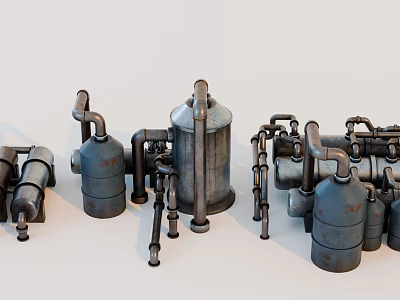 Vintage Industrial Equipment With Metal Pipes Storage Tanks And Valves 3d model