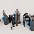 Vintage Industrial Equipment With Metal Pipes Storage Tanks And Valves