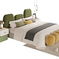 Cozy Kids Bed with Green Headboard White Sheets Gray Blanket and Yellow Cushions