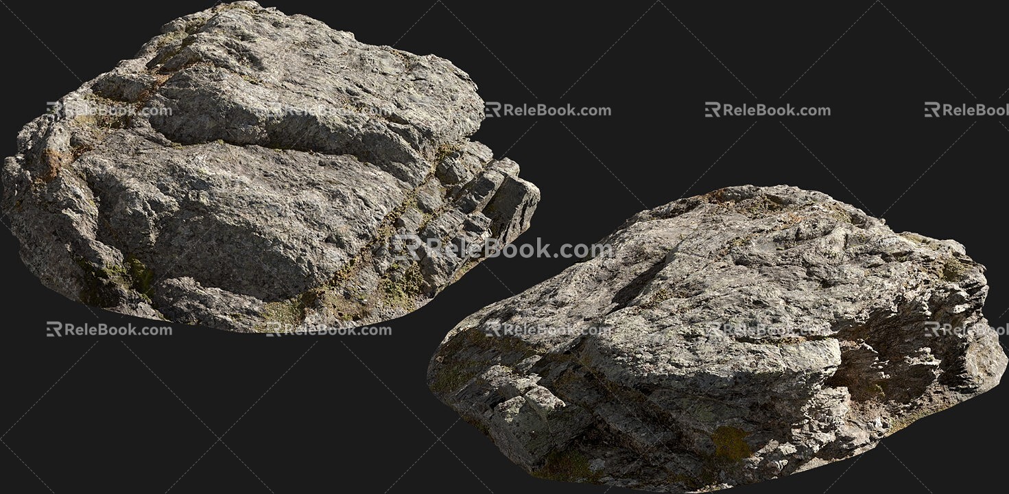 Stone Rock Moss Riverside Mountain Pebbles Shale Mountain Big Mountain 3d model