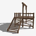 Wooden Gallows Structure With Platform Stairs And Hanging Rope Design