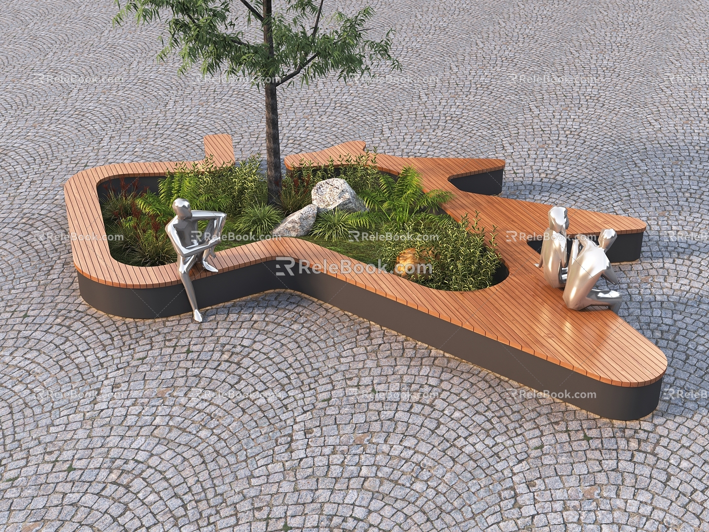 Modern Tree Pool Stool Wooden Stool Shaped Flower-bed Stool model