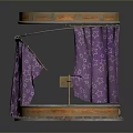 Circular Two Tiered Wooden Display Stand with Purple Curtains and Smooth Surface