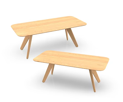 Two Light Wooden Long Dining Tables With Slender Legs In Simple Minimalist Design 3d model