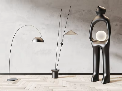 Modern Black Floor Lamps With Sculptural Arched And Humanoid Designs In Minimalist Living Room 3d model