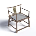 Chinese Style Wooden Leisure Chair With Decorative Backrest And Gray Cushion