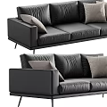 Modern Black Leather Sectional Sofa with Multiple Accent Pillows and Contemporary Design 3d model